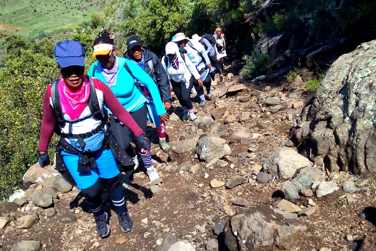 Lady hikers savour the beauty of Qiloane Falls